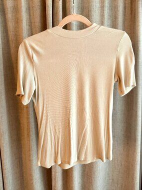 Cream Ribbed Fitted Tee- Shein- Small